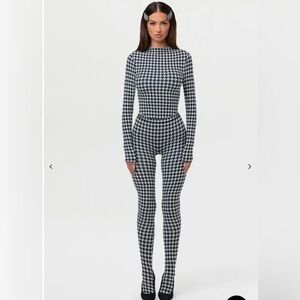 Naked Wardrobe Black and White Houndstooth Jumpsuit